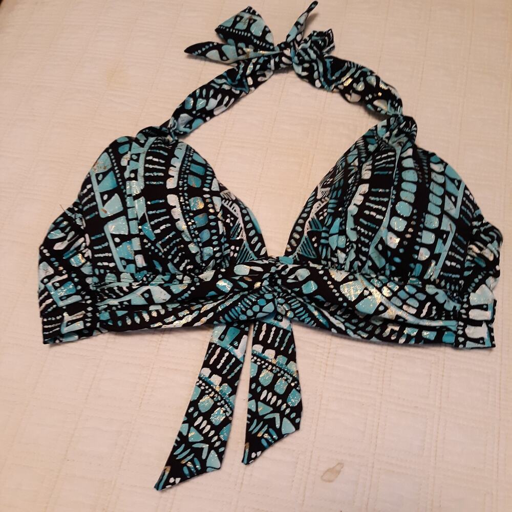 Kenneth Cole NY Swimsuit Bikini Top Size 34B/C Black,Turquoise, White, Gold LN